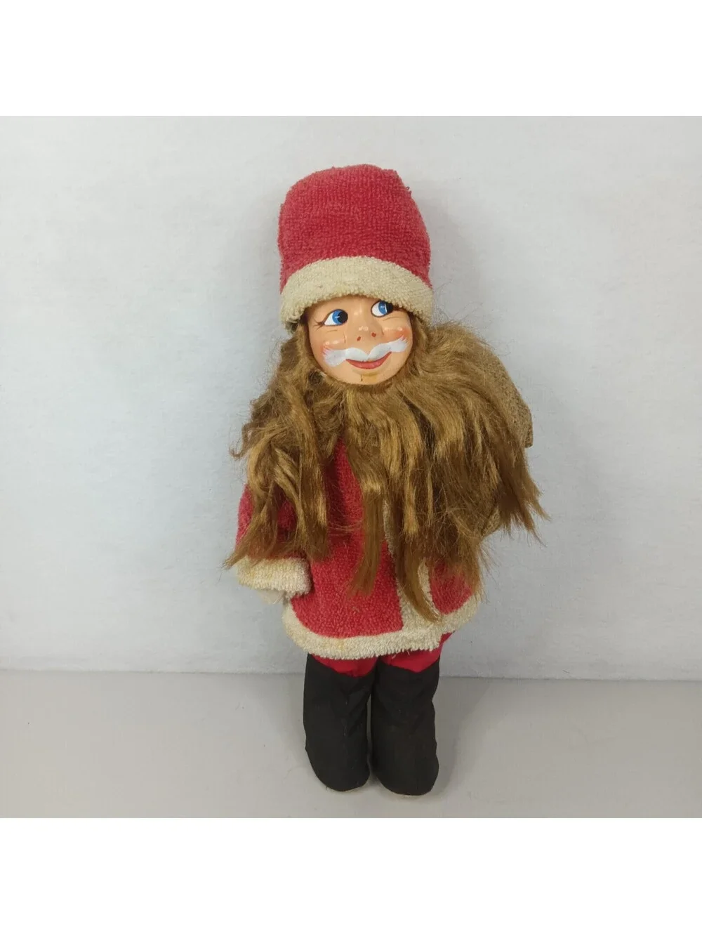 Vintage Kitschy Hand Painted Santa Claus Doll with Brown Beard